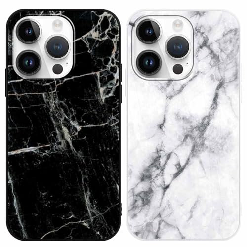 Xylota 2 Stück Handyhülle für iPhone 16 Pro 6,3 Hülle, Weich Silikon Dünn TPU Bumper Case mit Aesthetic Muster Marmor, Handytasche Stoßfeste Kratzfest Elegantes Schutzhülle Cover, Schwarz + Weiß