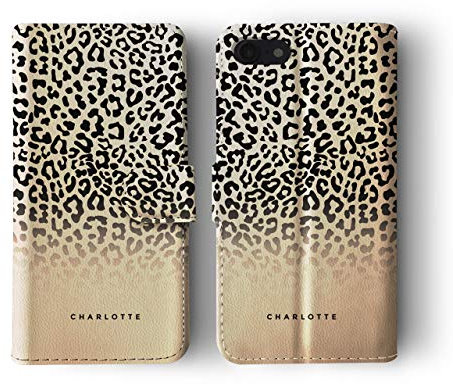 Tirita Personalised Wallet Phone Case for iPhone 13 With Card Holder – Leather Flip Case or Cover With Custom Name – Cute Personalised Gift for Women [17. Leopard Print]