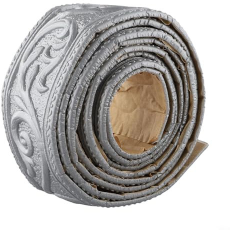 Striscia di bordo in schiuma 3D, motivo adesivo da parete, bordo battiscopa, bordo in schiuma impermeabile, per bordi a specchio, decorazione per la casa (argento e grigio)