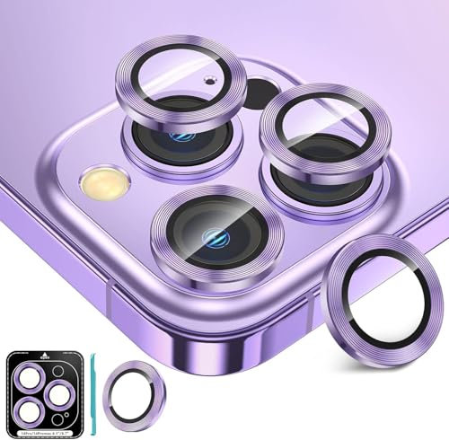 Fewdew for iPhone 14 Pro Max/iPhone 14 Pro Camera Lens Protector, 9H Tempered Glass [Anti Scrach] Metal Individual Ring Camera Screen Protector Cover,Purple