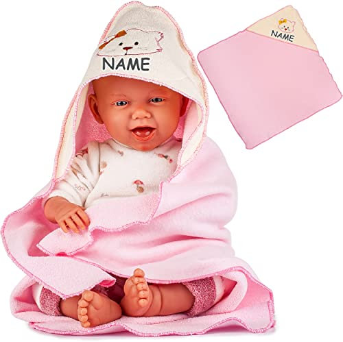 alles-meine.de GmbH Puppen - Kapuzenbadetuch/Puppendecke - inkl. Name - bis 60 cm Puppe - Badetuch - Kapuzenhandtuch/Handtuch - Badewanne Puppenbadewanne Puppenbadetuch Puppe..