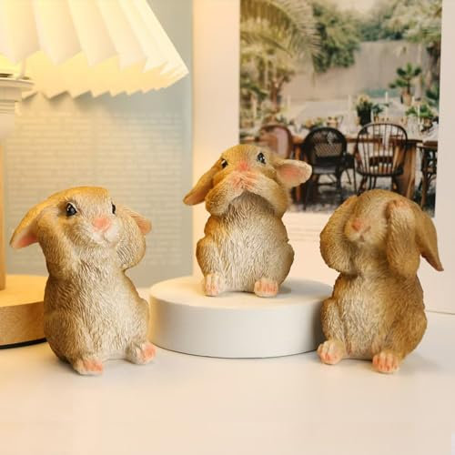 Irayin Conejos de Pascua Decoracion, Estatuas de Conejito Pascua, No Ver, No Escuchar, No Digas, Figuras de Conejito de Pascua, Conejito de Resina Artesanal para Salón, Escritorio, Oficina