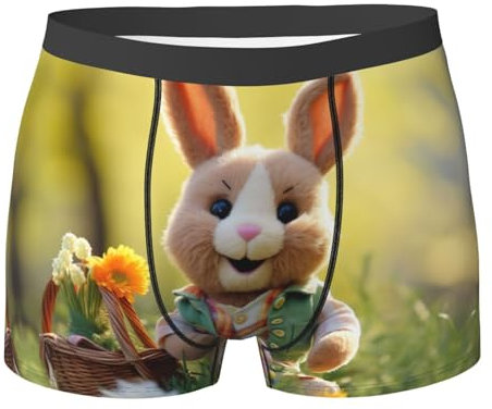 KOUUIP Herren-Unterwäsche mit Osterhasen-Druck, atmungsaktiv, weich, feuchtigkeitsableitend, mit Eingriff, Schwarz, Small