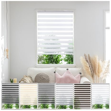 Zebra Day Night Roller Blinds - Made to Measure Day and Night Roller Window Blind with Light Filtering Privacy - Easy Fit Custom Roller Blind by Aprica (Colour White - Width 40cm Max - Drop 210cm)