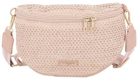 Sac Banane Femme en Paille Tressée - Sac De Plage d’Été avec Bandoulière - Bohème Tendance - Rose