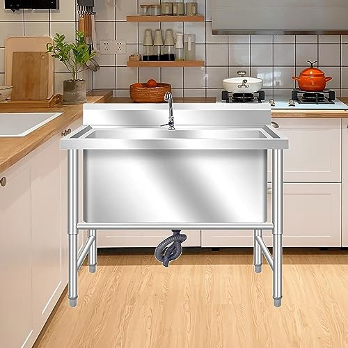 DECAKE Fregadero de lavandería Independiente de un Solo tazón, Fregadero de Servicio Independiente con escurridor y Grifo de Cuello de Cisne para habitación, Garaje, sótano, Exterior e in