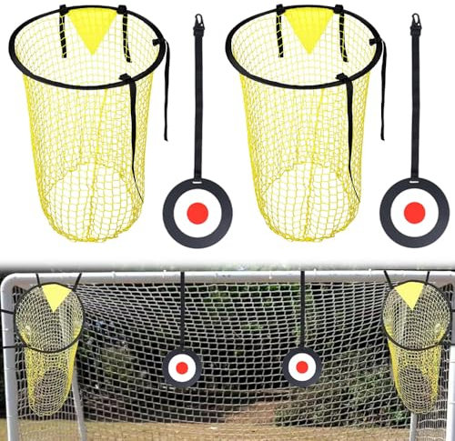 Lotvic 2 Pcs Top Bins Football Targets with 2 Pcs Hanging Targets, Top Bins Net for Goal, Top Corner Football Target Net for Kids Adults Shootings Accuracy Training & Practice