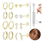 Diamday 8 Paires Piercing Hélix Tragus Boucles d'Oreilles Femme Acier Inoxydable Piercing Oreille Or Argent Creoles Boucles d'Oreilles Hypoallergène Nez Labret Conch Tragus Helix Piercings Oreille