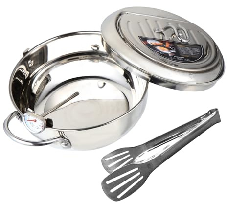 AKOOSY Friteuse Inoxydable avec Thermomètre Poêle à Profonde Antidérapante Compatible Cuisinière Induction et Gaz Accessoire Cuisine Pratique et