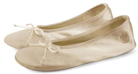 BCVIA Women's Ballerina House Slippers with Bow, Ballet Flat Lightweight Comfy Memory Foam House Shoes (gol4.5-5.5)