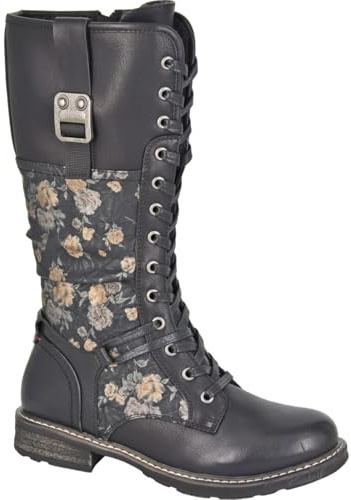 Cipriata ABELA L755 Ladies Floral Memory Foam Faux Fur High Leg Inside Zip Lace Up Boots