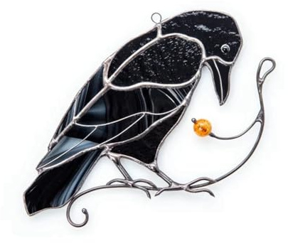 Bosiyrggrl Raven Acrylic Window Wall Decor Stained Hanging Pendant for Home Room Mysterious Crow Witch Ornaments B