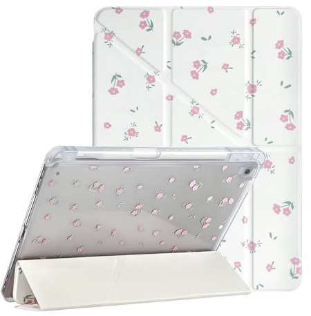 Fycyko Funda compatible con iPad de 10.2 pulgadas, iPad de 9ª/8ª/7ª generación 2021/2020/2019, diseño de estampado floral pequeño con soporte para lápices, funda protectora de TPU flexible a prueba de