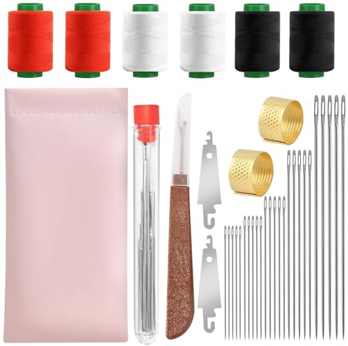 Kit da 38 aghi da cucito in acciaio a cruna grande, include 25 aghi in acciaio, 1 scucitore per filo da cucito, 2 infila-ago, 6 fili, 2 ditali, 1 tubo di stoccaggio, 1 borsa di stoccaggio per rammen