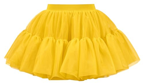 Tyllkjol dam tutu klassisk elastisk tutu underkjol flera lager tyllkjol vintage puffy kjolar kort balettkläder, D-gul, M