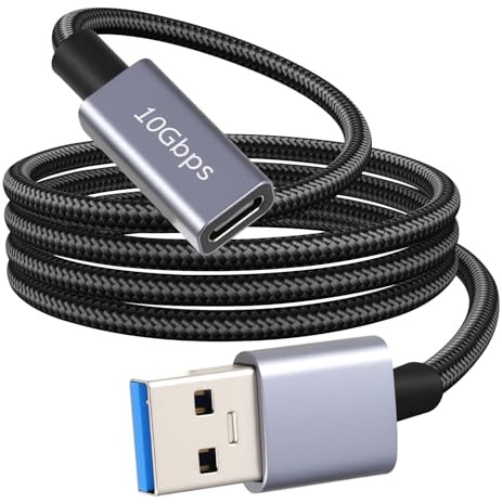 pawpoem Cable USB A a USB C 1,5 m, Adaptador USB A Macho a USB-C Hembra 10Gbps, Cable USB Macho Hembra 3.2, Alargador Cable USB para Smartphone, Portátil, Tablet, Coche y Auriculares