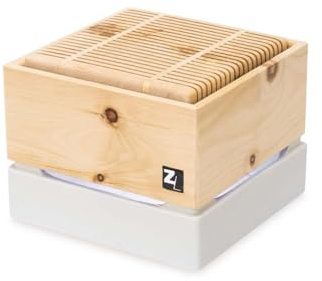 Zirbenluftreiniger Aura CUBE mini II - Zirbenlüfter aus Zirbenholz und Keramik für Räume bis 20 qm | Luftreiniger & Luftbefeuchter mit Fernbedienung & LED-Licht I Natürliches Raumklima
