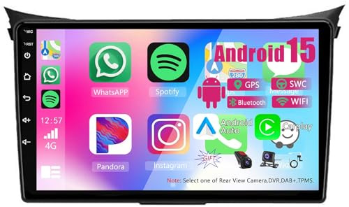 9 Pulgadas Pantalla Táctil Android 15 Radio 2 DIN para Hyundai I30 2012-2016 con Carplay GPS Navigation Bluetooth Controles del Volante Cámara de Respaldo(T700 [8+256G])