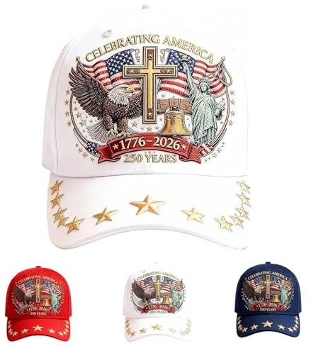 Generisch Eagle & Liberty & Cross Printing Patriotic Hats, United States 25Oth Anniversary Hat, Adjustable Baseball Cap