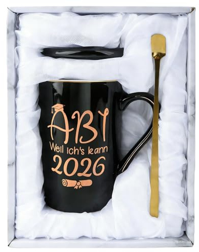 Abi Geschenke Taza de Café Graduada 2026, 400 ml Weil 's kann Taza Regalos, Taza de Regalo de Graduación, Abi 2026 Regalos para Aprobar Examen Graduación (Negro)