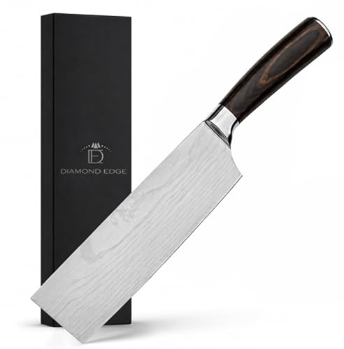 Diamond Edge 7 Nakiri Knife - Professional Japanese Style Vegetable Knife | Ultra Sharp Stainless Steel Blade, Ergonomic Pakkawood Handle, Gift Box & Protective Sheath