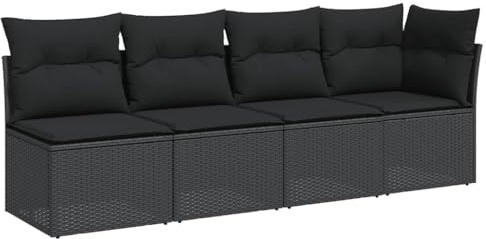Mhdvray Gartensofa 4-Sitzer Schwarz Poly Rattan Lounge Eckbank modular 227 x 62 x 69 cm wetterfest platzsparend für Balkon Terrasse und Garten