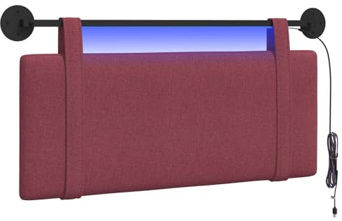 vidaXL Hängendes Kopfteil Mit LED Licht Weinrot Stoff, Stylische Schlafzimmer-Deko, modernes Wandkopfteil, luxuriöser Stoffakzent, gemütliche Schlaf-Oase
