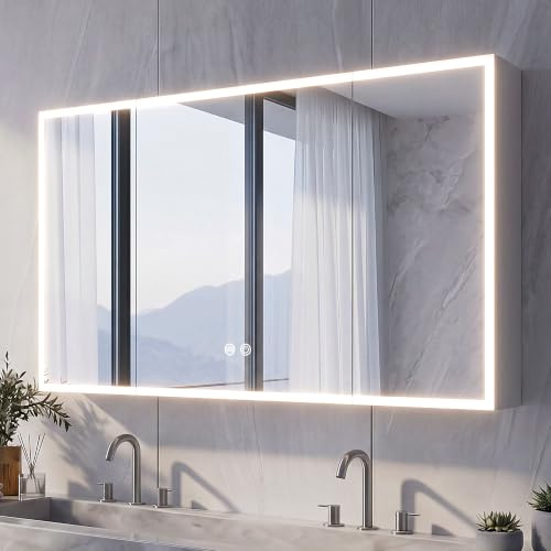 NeoArt Spiegelschrank Bad mit Beleuchtung und Steckdose 95x60x14cm Weiß
