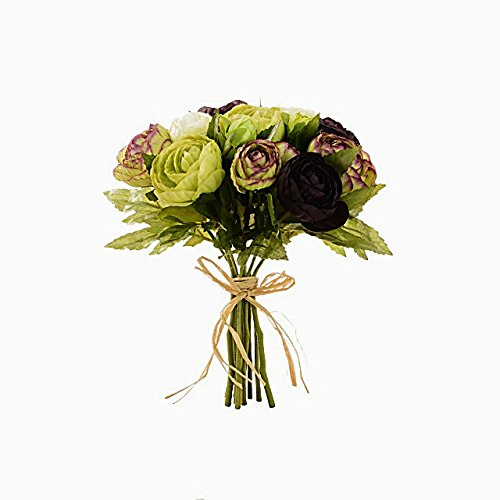FloristryWarehouse Artificial Silk Flowers Ranunculus Posy Bunch Green Aubergine 10 stems 23cm (9inch)