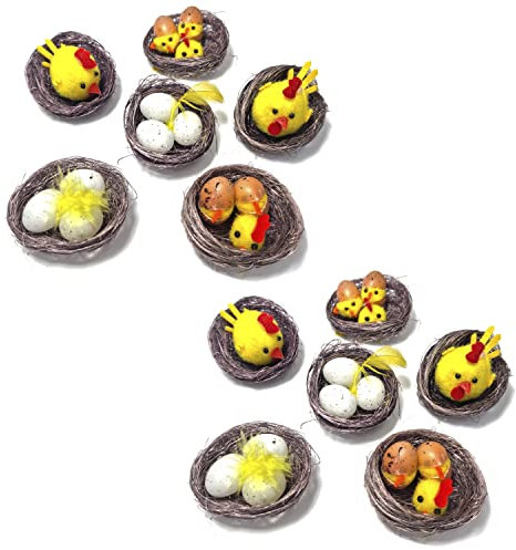 Robelli Easter Chicks In Wooden Nest Egg Hunt Bonnet Decorations (12 Pack)