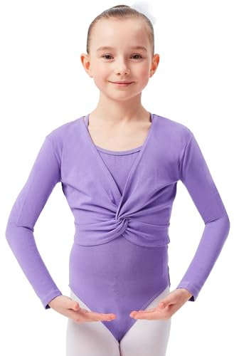 tanzmuster ® Ballettjacke Mädchen Langarm - Mia - aus sehr weichem Baumwollstoff Ballett Top zum Reinschlüpfen in lavendel, Größe 140/146