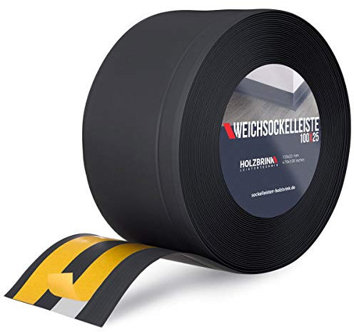 HOLZBRINK Plinthe souple autoadhésive 100x25mm, 10 m | Plinthe PVC pour protéger mur cuisine, garage, couloir| Cornière PVC | Couleur : noir