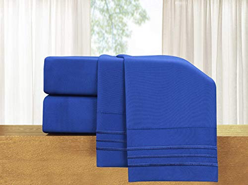 Elegant Comfort Set di lenzuola di lusso, 4 pezzi, in microfibra di qualità alberghiera 1500, resistente alle pieghe, fresco e traspirante, facile elastico, completo, blu imperiale