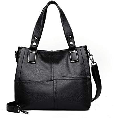 AINUOEY Damen Taschen Handtasche Frauen Elegant Tasche Henkeltasche Vintage PU-Leder 76618 1-teilig set Schwarz