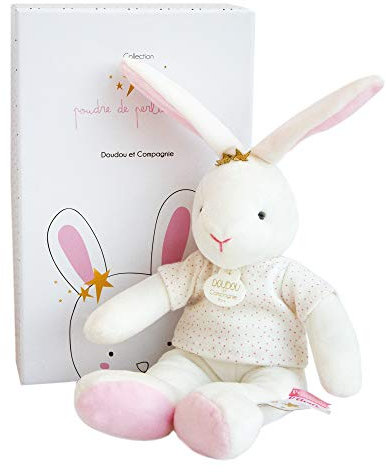 Doudou et Compagnie - Peluche Lapin - 25 cm - Blanc/Rose - Jolie Boîte Cadeau - Lapin Etoile - Perlidoudou - DC3516