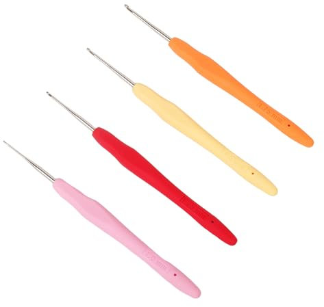 Katech Spitze Häkelnadel, 4 Stück Leichte Häkelnadeln mit Ergonomisch Bequemer Griff, Kleine Größen Häkelnadelset Bastelwerkzeuge Für Feine Arbeit & Spitzenstricken (1,0-1,75 mm)