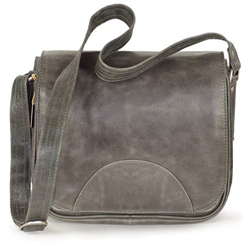 Hamosons – Damen-Handtasche Größe M/Umhängetasche im Retro-Look aus Leder, Anthrazit-Grau, Modell 577