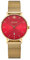 Kistanio Petit Damenuhr mit Milanaiseband Datum Edelstahl Goldfarben Rot Saphirglas GO-RTS-M