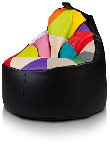 Ecopuf Yoko – Sitzsack Patchwork Design | Sitzsack aus Kunstleder für den Innen- und Außenbereich | Sitzsack Sessel mit Griff | Relax Sessel 70 x 75 cm