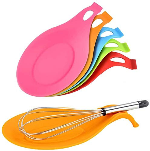 Repose-cuillère de cuisine en silicone 5 pièces, repose-cuillère en silicone, ensemble de repose-cuillère de cuisine en silicone (couleur aléatoire)