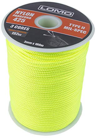 Lomo 3mm Nylon Paracord 100m Reel - Yellow