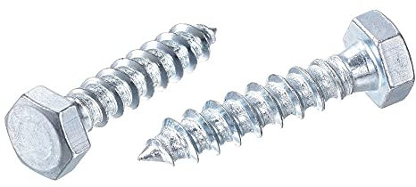sourcing map Hex Lag Screws, M8 x 40mm Carbon Steel Zinc Plated Full Thread Self-Tapping Bolts for Wood Screw 25Pcs