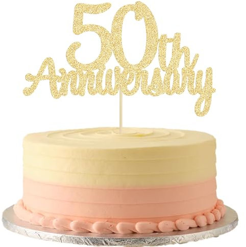 Gyufise Gold Glitter 50th Anniversary Cake Topper for 50th Wedding Anniversary 50th Anniversary Party 50th Birthday Party Decorations 3 Pack