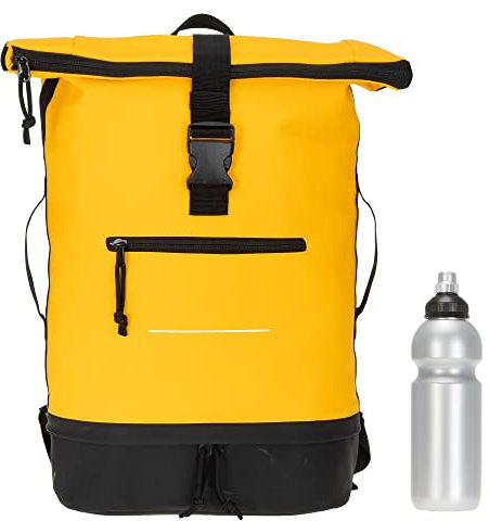 Elephant Rucksack Herren Damen Plane Time Bag COMP Fahrradrucksack Kurierrucksack Roll-Top A4 mit Laptopfach, Bodenfach 12823 + Flasche (Bi Color GES (gelb-schwarz))