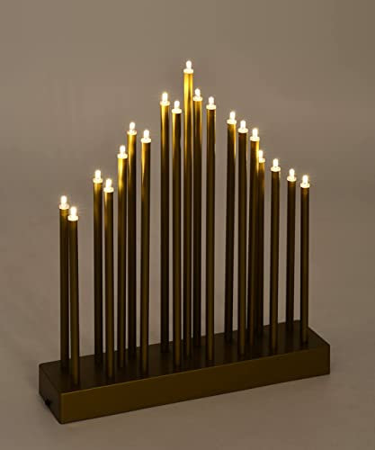 Dapo Klassische LED Stimmungsleuchte 19 flammig batteriebetrieben Lichterbogen H: 28cm Weihnachts-Deko-Lampe Fensterbeleuchtung Kerzenleuchter (Altmessing-Pyramide)