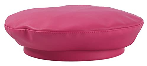 oonui Baskenmütze Damen Herbst-Winter-Ballonjungen-Hüte Frauen Baskenmützen Volltonfarbe Pu-Leder Baskenmütze Malerhut Rose Rot Baskenmützen,Pink,56-58 cm