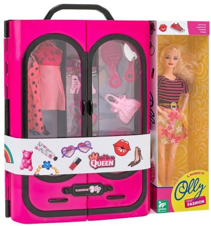 OLLY Modischer Puppenschrank inklusive – viel Zubehör und modische Kleidung – 2 Spiegel – Türen zum Öffnen – Globo Toys 41500