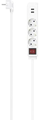 Hama Steckdosenleiste 3-Fach, USB A, mit Schalter, 1,4m (Steckdosenleiste mit Schalter, mit USB, 3er, Mehrfachsteckdose, Mehrfachstecker, mit Berührungsschutz, 45°, Steckdosenadapter) weiß