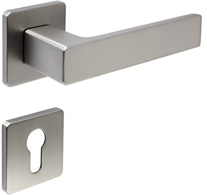 FELGNER Drückergarnitur Bormio für Profilzylinder | hochwertige moderne Türblende Türklinken Türdrücker Garnitur Türgriff Türbeschlag Rosette für Innentüren Zimmertüren | Nickel matt