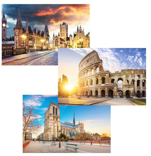 MISITU Kleine Puzzles 150 Teile Mini Puzzles für Erwachsene und Kinder (Kolosseum, Notre Dame de Paris, Gent in Belgien) 3er-Pack